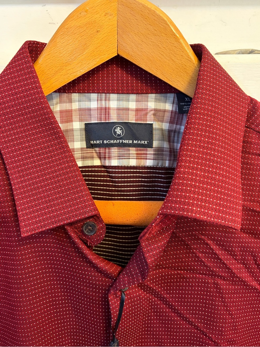 Hart Schaffner Marx Men’s Geometric Short Sleeve Button Shirt Spread Collar Red - Picture 4 of 9